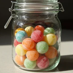 candies in a pretty big glass jar, sunlight, f - stop, high quality photography,