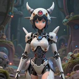 matte painting, by yoshitaka amano, by ruan jia, by conrad roset, by good smile company, detailed anime 3d render of a female mechanical android, portrait, cgsociety, artstation, quirky mechanical costume and grand headpiece, surreal mystical atmosphere