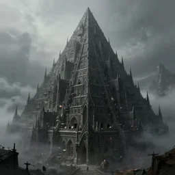 dark, hive city, gothic pyramid, massive, extremely intricate, gothic, fog, greg rutkowski, darek zabrocki, marcin rubinkowski, lorenzo lanfranconi, oleg zherebin, karlkka, trending on artstation