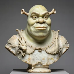 beautiful ancient marble bust of Shrek, 4k museum photography, detailed renaissance sculpture of a dragon
