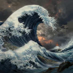 beautiful digital fantasy illustration of a a giant wave in the sky, apocalypse art!!!!, apocalypse landscape!!!!!, cosmic horror!, a detailed matte painting by Dan Luvisi, cgsociety, fantasy art, highly detailed, soft lighting, rendered in octane, masterpiece, very very very aesthetic