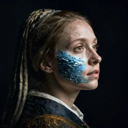 a woman's face in profile, made of river water, in the style of the dutch masters and gregory crewdson, dark and moody
