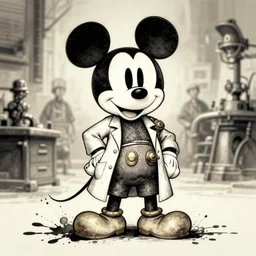 grunge ink splatter mickey mouse as a steampunk doctor, stylized, beautiful lineart, depth focus, rankings pixiv, artstation, chromatic aberration, soft lighting, srgb, 4 k artstation, hdr, cinematic, by kadokawa, nitroplus, ilya kuvshinov, ross tran, leyendecker, wlop, guweiz