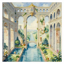 tiled room squared waterway, aqueducts, fantasy. intricate, amazing composition, colorful watercolor, by ruan jia, by maxfield parrish, by marc simonetti, by hikari shimoda, by robert hubert, by zhang kechun, illustration, gloomy, volumetric lighting