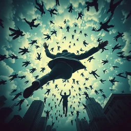 thousand men falling from the sky, thousand men falling from the sky, thousand men falling from the sky, a man, camera from behind, trending in artsation, stefan koidl