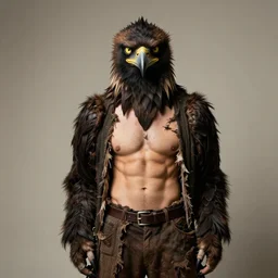 ripped physique Man Beak portrat Sherlock Samuel Beckett Beak Detective Anthropomorphic furry fashion vogue Vulture man wearing a Buzzard costume wearing a hobo costume gerald brom bastien grivet greg rutkowski norman rockwell portrait face head beak eyes