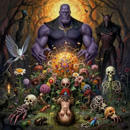 the platonic ideal of flowers, rotting, insects and praying of cletus kasady carnage thanos davinci dementor wild hunt chtulu mandelbulb spirited away doctor manhattan bioshock, caustic, ego death, decay, dmt, psilocybin, concept art by randy vargas and greg rutkowski and zdzisław beksinski