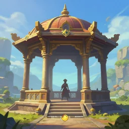 a hindu gazebo, in concept art of main menu loading screen background. for russian mmorpg by katauri, artstation, behance, style of hearthstone