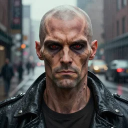 a close up portrait of roy batty from blade runner, rainy streets in the background, digital art by joseph karl stieler and ross tran, highly detailed, trending on behance