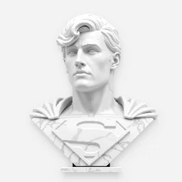 pixel art pixelated of statue of superman bust, white natural marble material