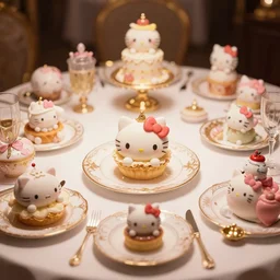 a bright table setting of kawaii dishes, highly detailed, small details, beautiful, beautiful lighting, cinematic lighting, moody aesthetic, opulent, fancy, high class, luxury, luxurious, pop aesthetic, faded effect,