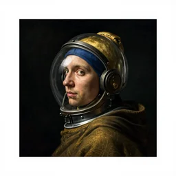 a face in profile, wearing a glass space helmet and a cloak, in the style of the dutch masters and gregory crewdson, dark and moody