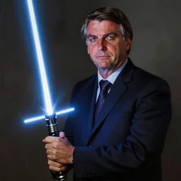 breathtaking detailed concept art painting of jair messias bolsonaro holding a lightsaber, by hsiao - ron cheng, exquisite detail, extremely moody lighting, 8 k