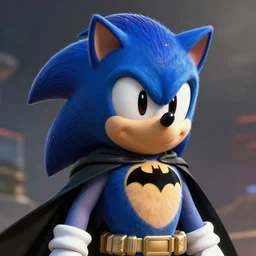 sonic the hedgehog as batman, superhero portrait render