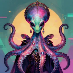 portrait of an elegant alien octopus woman queen, straight on portrait, by artgerm, tom bagshaw, gerald brom, vaporwave colors, lo - fi colors, vaporwave, lo - fi, moody vibe, goth vibe, 4 k, hd,