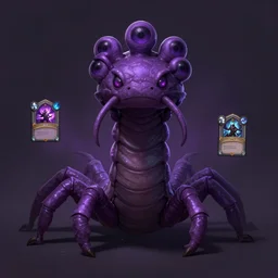 a giant evil centipede monster, centipede having multiple eyes, violet dark theme, front full view, artstation, orthographic, hd, 8 k, sharp high quality artwork in style of greg rutkowski, concept art, blizzard warcraft artwork, hearthstone card artwork