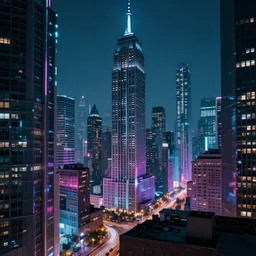 new york futuristic cyberpunk buildings city neon cityscape super realistic