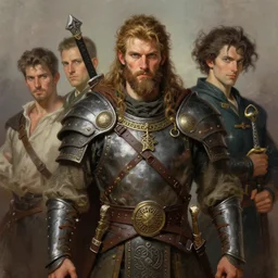 a celtic warrior berserker mascot character posing for a picture, digital painting, masterpiece by rembrandt and thomas kinkade and frank frazetta and kentaro miura, by reiq and tite kubo, stylized yet realistic faces and anatomy, advanced lighting technology, beautiful, gorgeous brush strokes