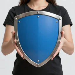 girl with two hands holding a shield