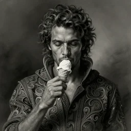 a portrait of john trevor noah eating ice cream, stoic, fantasy, intricate, elegant, beautiful, highly detailed, charcoal, centered, dark, smokey, digital painting, artstation, concept art, smooth, sharp focus, illustration, art by artgerm and greg rutkowski and alphonse mucha