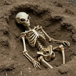 remains of an alien skeleton partially buried in the ground