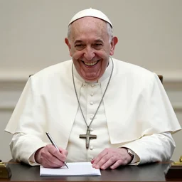 pope Francis laughing hysterically as he writes your name In the death note
