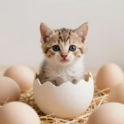 cute kitten hatching from an egg