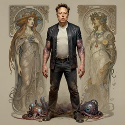 full body picure of elon musk!!! as slimy mollusk, anthropomorphic character, drool, concept art, intricate, elegant, highly detailed, digital painting, artstation, wallpaper, smooth, sharp focus, illustration, art by giger and artgerm and greg rutkowski and alphonse mucha