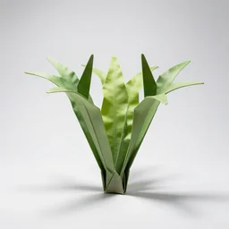 origami staghorn fern, studio photography, full body, isolated on a pure white background, centered, entire subject in frame, sharp focus, soft studio lighting