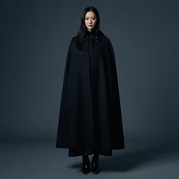 full body portrait of woman with cloak by jeongmin lee, dark