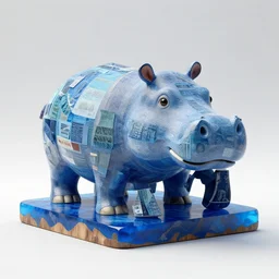 ebay. studio hollow, hippo collage sculpture, assembled, blue transparent jelly, collage wood blue resin, octane, vray, c 4 d