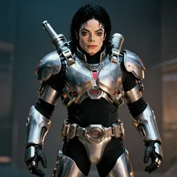 michael jackson wearing sci - fi battle armor, ready for combat, dramatic, cinematic lighting, film still