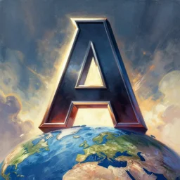 an epic comic book style painting of the uppercase letter a towering over the world, the letter a, font, lettering, trending on artstation, dynamic lighting