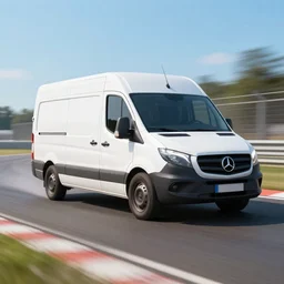 racer van zooming on a racetrack