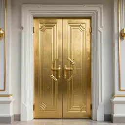 a gold and white sci - fi art - deco double door by stanley artgerm lau highly detailed, sharp focus, cinematic lighting, octane render, unreal engine lumen, very coherent. cinematic, hyper realism, high detail, octane render, 8 k