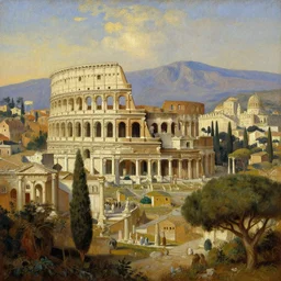 ancient greek cityscape, ancient rome, oil painting, detailed art.