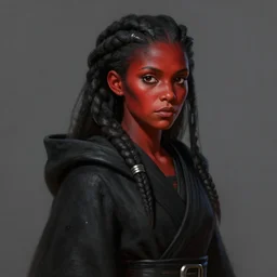 portrait of a woman by greg rutkowski, twi'lek, younh, red and black skin, star wars expanded universe, wearing black robes, she is about 2 0 years old, highly detailed portrait, digital painting, artstation, concept art, smooth, sharp foccus ilustration, artstation hq