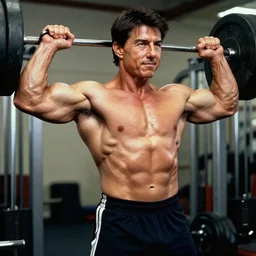 tom cruise steroid monster pumping iron, real still photograph