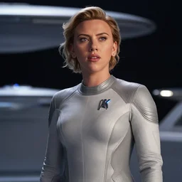 Scarlett Johansson is captain of the starship Enterprise in the new Star Trek movie, 4k