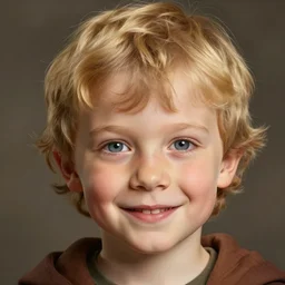 close - up portrait a short slightly curly blonde hair hufflepuff!! boy age 1 1 years old with grey - blue eyes, cute, smiling!! fantasy, portrait, highly detailed, digital painting, artstation, concept art, sharp focus, illustration, studio photo, studio lighting, art by artgerm and greg rutkowski and magali villeneuve
