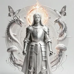 goddess portrait athletic male knight portrait, jellyfish phoenix dragon, butterfly squid, burning halo mandala symmetrical ornament, intricate artwork by simon stalenhag and james jean and beeple and greg rutkowski, coherent symmetrical artwork, cinematic, hyper realism, high detail, octane render, unreal engine, 8k, Vibrant colors, Smooth gradients, High contrast, depth of field
