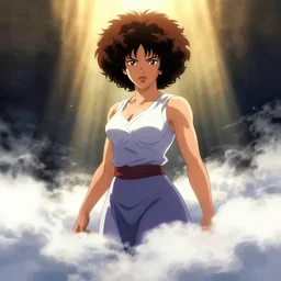 scarlett johansson as clouds, afro samurai anime style, god rays