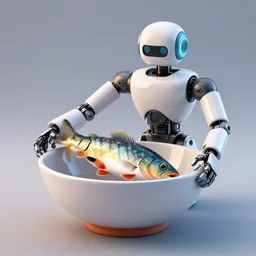 robot bowl fish with a fish inside of it, photorealistic 3 d render, unreal engine