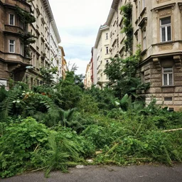 a professional color photo of a vienna without humans, nature returning to the city, overgrown vienna, humans suddenly dissapeared, detailed photo, fine detail, iphone 4 k