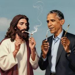 Obama and Jesus smoking out by Beeple; 4K; 8K