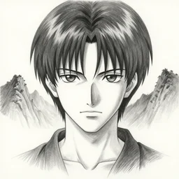 demon necromancer , short hair, made by Yusuke Murata, Tomohiro Shimoguchi, Takeshi Obata, Tite Kubo, ArtStation, CGSociety, direct gaze, beautiful face, mountains in the background, perfect composition, symmetrical face,symmetrical eyes, pencil art on paper