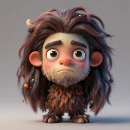 stylish colourful caricature - 3 d vfx art - of a creature made of hair, art style by zdzisaw beksinski & hsiao - ron cheng, character concept art, unreal engine render, digital illustration, sharp, intricate detail, volumetric light, ray tracing, soft light, claymation style, symmetric, acrylic on canvas, pinterest, artstation,