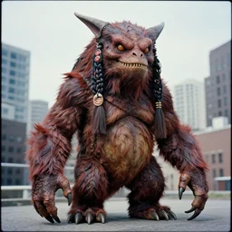 detailed color analog medium format photo an indigenous monster creature designed by neill blomkamp, gantz, silent hill, in toronto downtown. kodak polaroid, high production value, intricate details, 8 k resolution, hyperrealistic, hdr, photorealistic, high definition, tehnicolor, award - winning photography, masterpiece, amazing colors, denis villeneuve