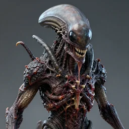 portrait of a terrifying space alien insecticide, varying detailed mucus skin, meat monstrosity, dragon scales, terrifying eyes, terrifying eyes look, bones piercing, mucus, realistic render, detailed, slimy unreal engine, symmetrical!!, photorealistic, greg rutkowski and ruan jia, octane render
