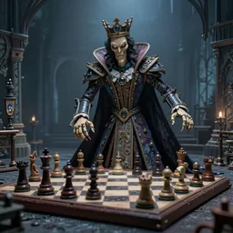 photo taken of an epic intricate, ultra detailed, super realistic stop motion majestic gracious regal aristocratic gothic victorian chess created by weta workshop and tim burton, menacing, wide angle, full body shots, photorealistic, sharp focus, gloomy, extremely cold blueish colour temperature, 3 5 mm, f 1. 4, golden ratio